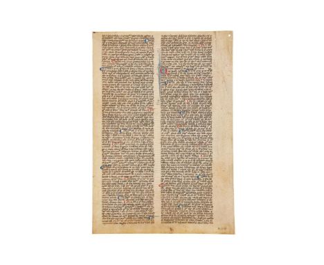 Leaf from Johannes de Lana, Quaestiones de anima humana, a commentary on Aristotle, De anima, in Latin, decorated manuscript 