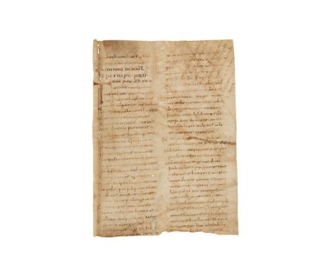 Ɵ Substantial part of a leaf of Maximus of Turin, Sermones, in a fine Carolingian minuscule, decorated manuscript in Latin on