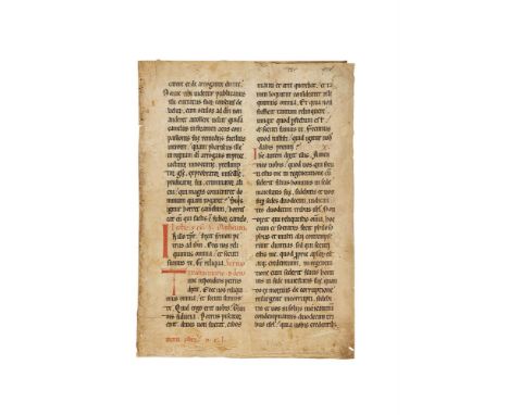 Ɵ Bifolium from a Homiliary, in Latin, decorated manuscript on parchment[Germany, late twelfth century] Bifolium, with double