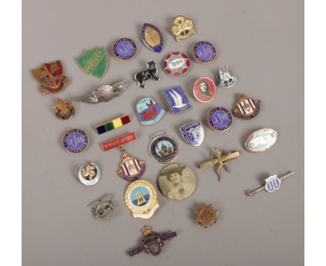 A quantity of mostly enamel pin badges including Butlins, local interest etc.