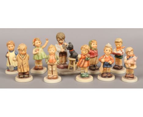 Ten Goebel ceramic figures of children mainly Hummel club examples.