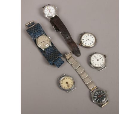 A quantity of mostly manual wristwatches and watch heads including Ingersoll, Cyma, Timex etc.