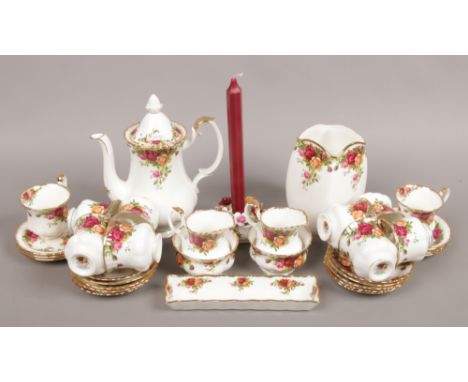 A collection of Royal Albert Old Country Roses bone china to include coffee set, vase, candlestick holder etc.