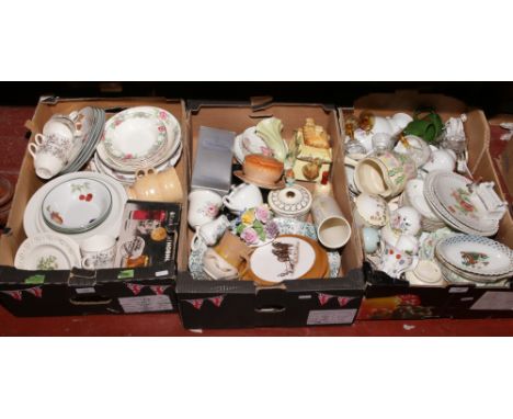 Three boxes of miscellaneous ceramics and glass to include Royal Worcester, Evesham, Pailssy, Leedsware etc.