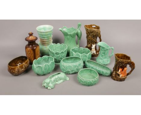 A group lot of Sylvac pottery to include vases, animal jugs, trinket dishes etc.
