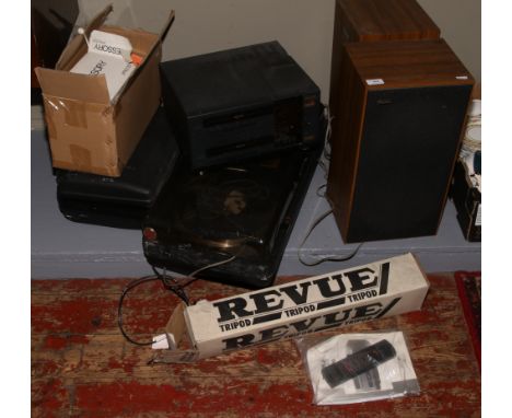 A vintage Bush stereo music centre model No. BS3055 with speakers (some damage to the plastic case) along with a Amstad doubl