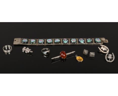 A quantity of silver and white metal jewellery to include enamel and white metal bracelet, silver ring and pendant etc.