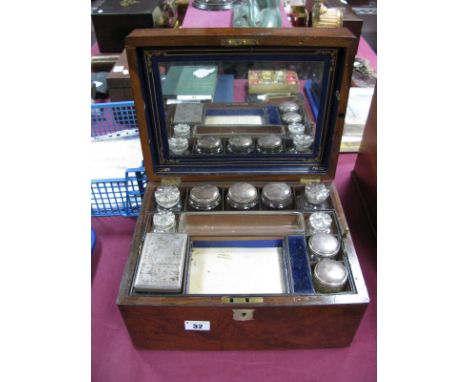 Mid XIX Century Walnut Ladies Travelling Dressing Table Box, with a fitted interior, single drawer, mother of pearl inserts.