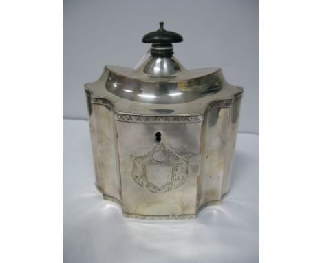 A Georgian Old Sheffield Plate Tea Caddy, of shaped design, with hinged lid and keyhole (lacking lock), vacant engraved carto