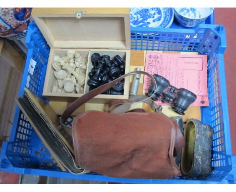 Turned Wood Chess Set with Board, Kodak camera, ration books, olive wood album containing photographs, Lemaire opera glasses,