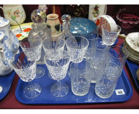 A Set of Six Waterford Crystal Wines, a lead crystal decanter with silver hallmarked collar (replaced stopper), set of six wh