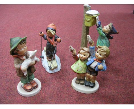 Hummel Pottery Figures, 'Auf Wiedersehen', 'The Lost Sheep', 'A Letter to Santa Claus', 'Skier'. (4)