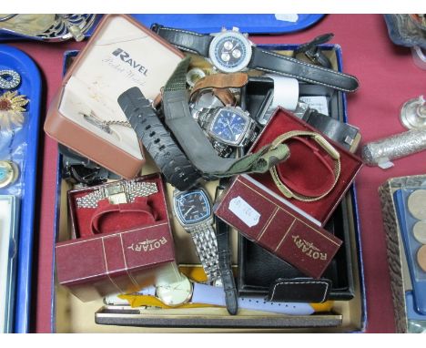 Assorted Ladies and Gents Wristwatches, including Rotary, Pulsar, Casio, modern pocketwatch etc:- One Box 