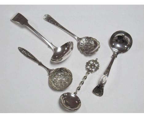 A Hallmarked Silver Fiddle Pattern Sauce Ladle, Cooper Bros, Sheffield 1911, decorative sifter, Norwegian spoon, decorative p