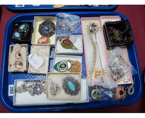 Assorted Costume Jewellery, including Edwardian openwork pendant, circular collet set to the centre, stamped "9ct", a pearl s