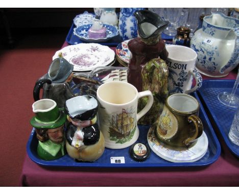 Ships in Bottles, gilt framed print of Naval Officer, Spode Christmas tree plaque, XIX Century Toby jug and others:- One Tray