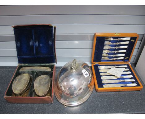 Early XX Century Cased Set of Silver Backed Brushes, hallmarked London 1906; early XX Century cased set of fish knives and fo