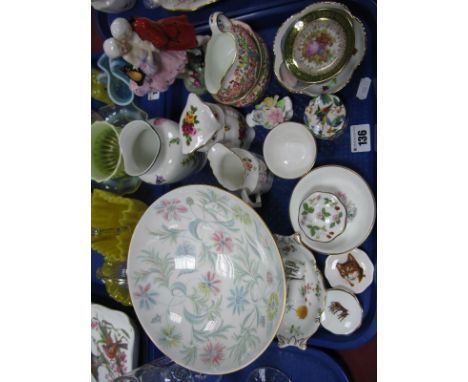 Royal Doulton Figure Group, Minton bowl, Hammersley cream jug sugar bowl, Royal Crown Derby "Derby posies" bowl:- One Tray