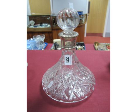 Glass Ships Decanter, with silver collar.