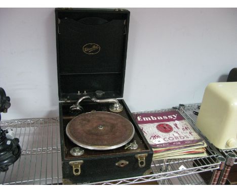 An Edison Bell 78rpm Record Player; plus records.