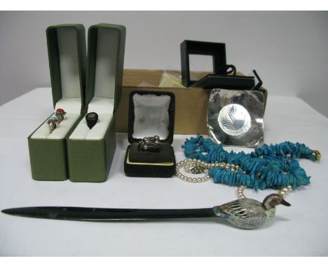 A Mixed Lot of Assorted Costume Jewellery, including coral necklace, brooches, rings, pendants, trinket dish, cufflinks etc:-