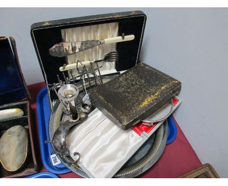 Assorted Plated Ware, including teapot stand, cased cutlery, croquet mallet toast rack, sauce boat, tray, candlestick etc. 