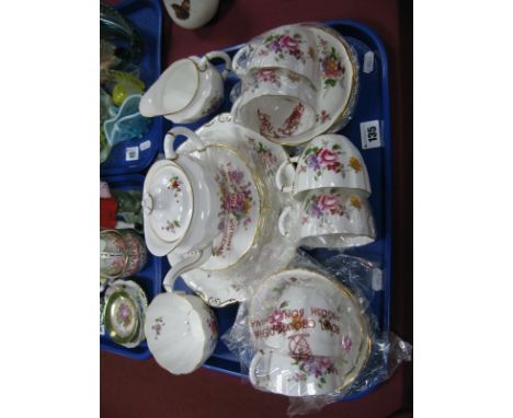 Royal Crown Derby "Derby Posies" Pattern Tea-Service, (twenty two pieces) cups, saucers, tea-pot etc:- One Tray 