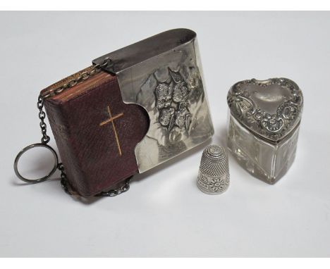 Miniature Book of Common Prayer in Hallmarked Silver Carrying Case, with cherub head detail and chain suspension with finger 