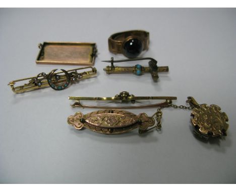 Assorted Bar Brooches, including sliding pencil cross brooch, scarf ring etc. 