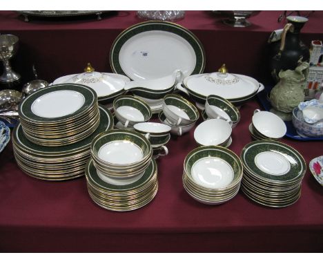 A Royal Doulton 'Vanborough' Dinner Service, comprising two lidded tureens, gravy boat and stand, meat plate, twelve each din
