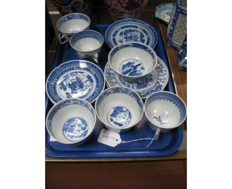 A Group of Late XIX/ Early XX Century Chinese Teawares, decorated in blue with Chinoiserie river scenes, comprising three tea