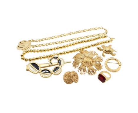 Monet, Napier and Trifari 1980s Gold Plated Jewellery Collection. There are a variety of sizes. Clasps in working order, all 