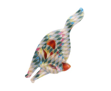 Lea Stein Paris Cat Brooch. Measures approx. 9.4 x 4cm. Signed on the brooch back. The pin has been re-glued to the brooch ba