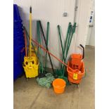 Lot (2) Mop Bucket, Mops and Brooms (Required Loading Fee: $15.00) NO HAND CARRY (Price Is For