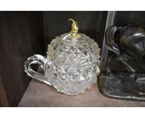 An unusual 19th century cut glass cup and cover, possibly Ottoman, with gilt apple finial, 15cm high. 