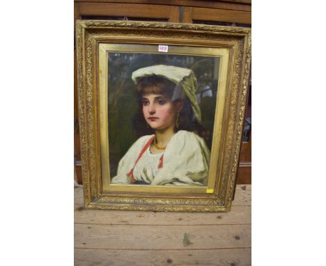 Italian School,&nbsp;19th century, head and shoulders portrait of a young girl, oil on canvas, 49.5 x 39cm.&nbsp; 