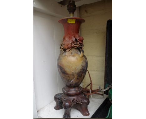 An Oriental soapstone lamp, height excluding fitting 35.5cm.&nbsp; 