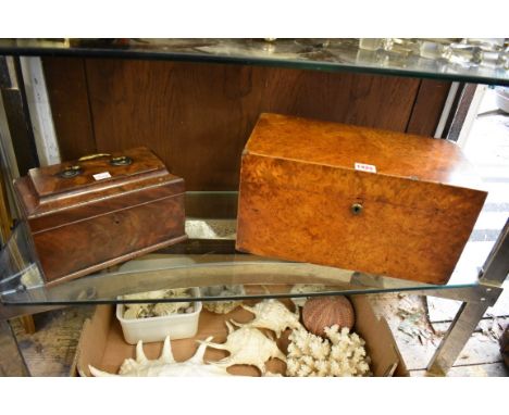 An interesting 19th century burr yew large tea caddy,&nbsp;37.5cm wide; together with an 18th century mahogany and chequer st