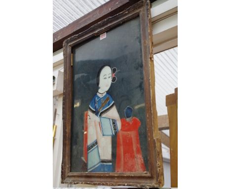 A 19th century Chinese reverse glass painted portrait, 50 x 35cm.&nbsp; 