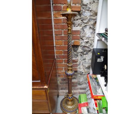 A blue and gilt standard lamp. 