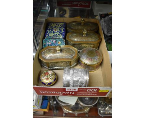 An Indian white metal mount;&nbsp;together with&nbsp;a Chinese Canton enamel box and cover; and other Eastern brassware.&nbsp