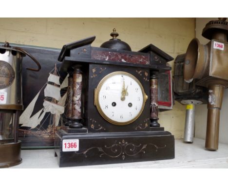 A Victorian slate and marble mantel clock, of architectural form, 31cm high. 
