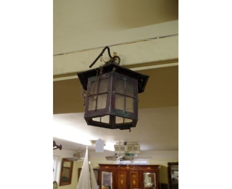 An old copper hexagonal hall lantern,&nbsp;30cm wide.&nbsp; 