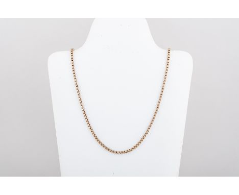 A hallmarked 9 carat yellow gold 3.8mm gauge box link chain, 80cms long fitted with a double swivel fastener, approximate wei