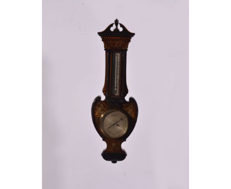 A late Victorian rosewood and inlaid aneroid wall barometer, circular silvered dial signed Chadburn's Limited Opticians, Live