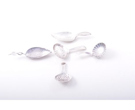 A George III silver caddy spoon, probably by John Turner, Birmingham 1796, pierced and engraved oval bowl, another caddy spoo