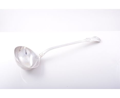 A George IV silver soup ladle, by Richard Pearce, London 1822, Kings pattern, engraved crest, 9oz, 35cm.