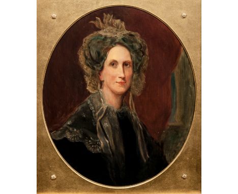 American School
Charlotte Hodges, wife Marcus Morton,
head and shoulders length,
oil on canvas,
oval slip,
visible 70cm x 56c