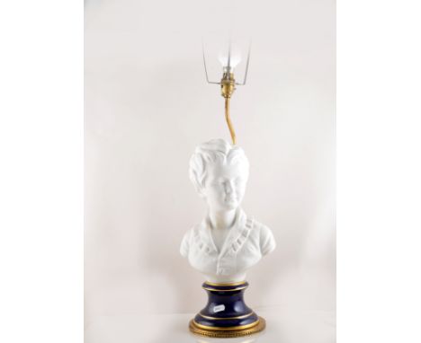 A pair of Bisque portrait busts, after the Sevres originals, modern, serving as lamp bases, modelled as a boy and girl, each 