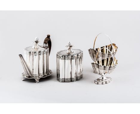 A George III five-piece silver service, by Henry Chawner, London 1791, comprising a teapot of lobed straight-sided oval form,